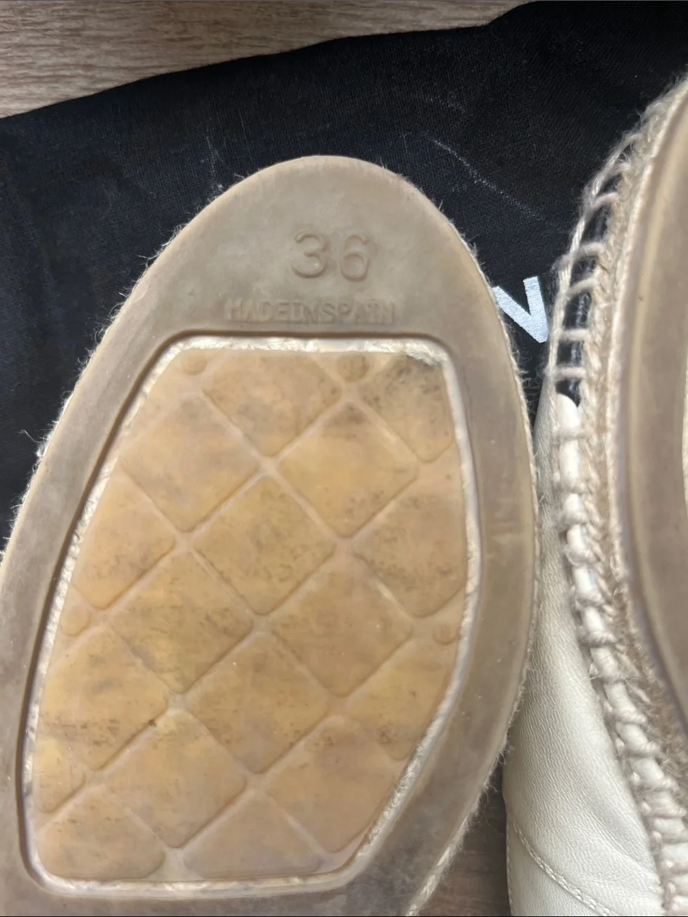 CHANEL Cream and Black Leather Espadrille Flats